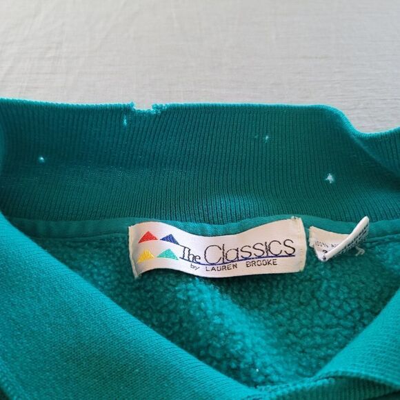 The Classics by Lauren Brooks 38 18W teal collared pullover sweater 80's vintage - Picture 5 of 7